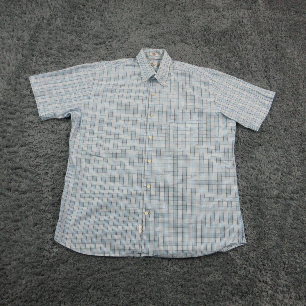 Peter Millar Shirt Mens Large Blue Check Short Sleeve Button Front Cotton Casual